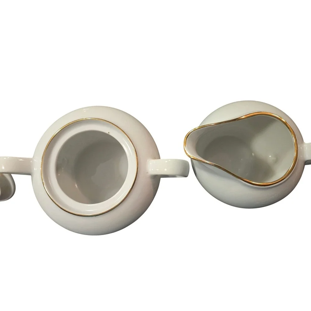 Vintage White Porcelain‎ Golden Wheat Tea Set Sugar Creamer 4 Cups 2 Saucers